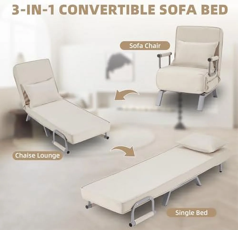 CHYTRE Folding Sofa Bed Sleeper Chair 3-in-1 Single Convertible Sofa with Adjustable Backrest Lazy Bed Leisure Recliner with Pillow Tri-fold Upholstered Armchair for Living Room Office (R - Curated Treasures Market