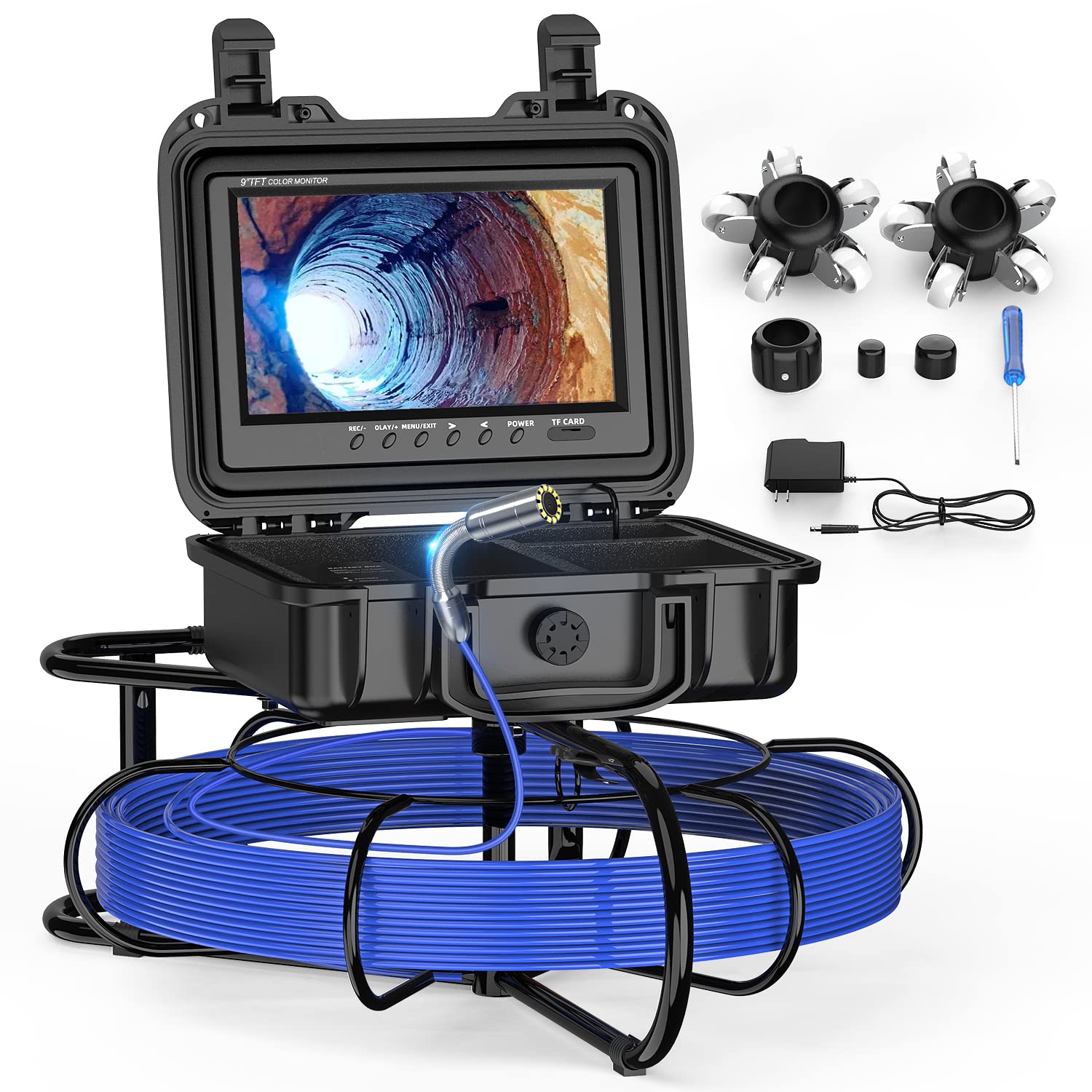 Oiiwak 100FT Sewer Camera with Cable Length Scale 9&rdquo; Screen 720P AHD Borescope Inspection Camera with 12 Adjustable LED Lights IP68 Waterproof Industrial Endoscope Snake Camera for Drain Pipe Plumbing