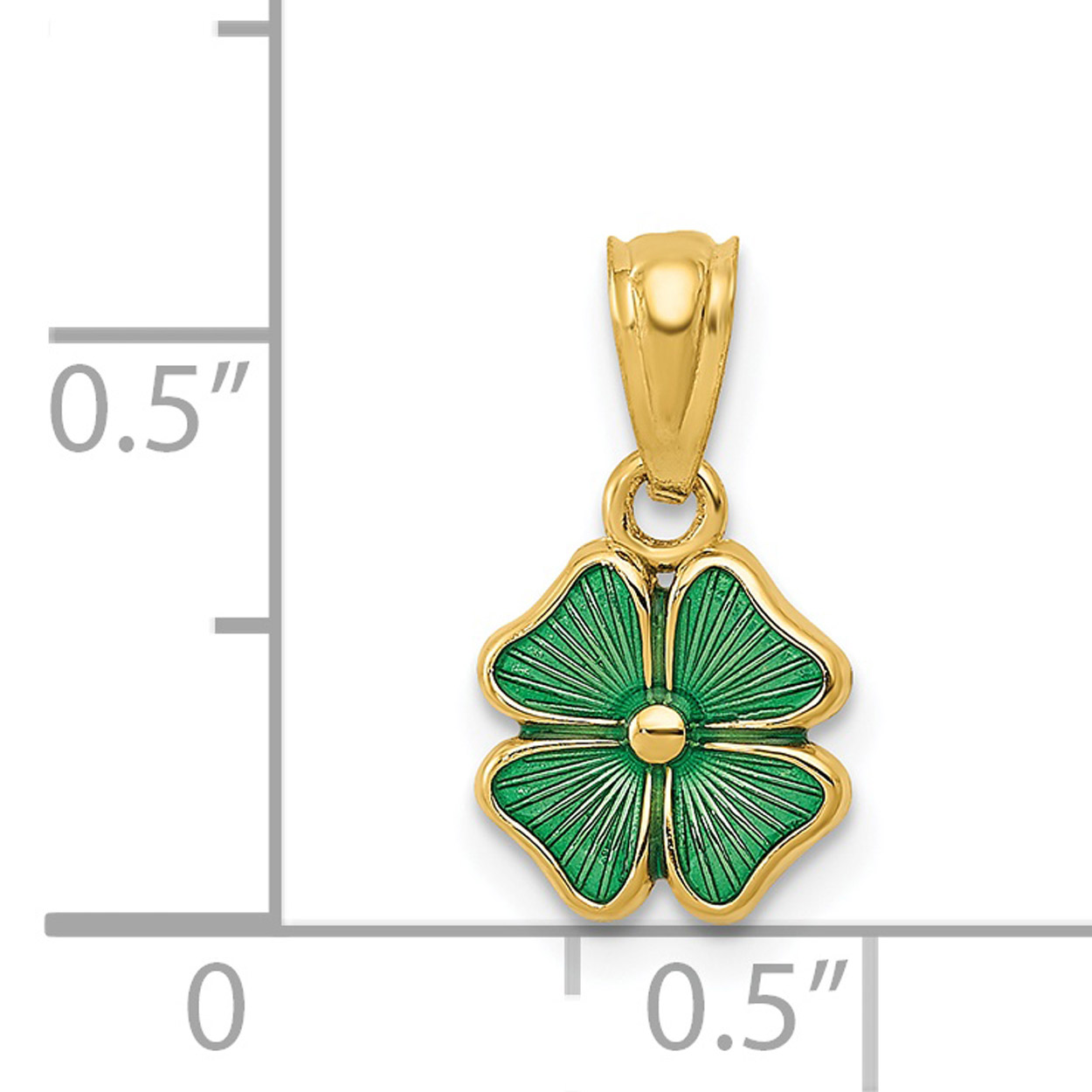 Carat in Karats 14K Yellow Gold Green Enameled Four Leaf Clover Pendant Charm (20mm x 10mm) With 14K Yellow Gold Lightweight Rope Chain Necklace 16''