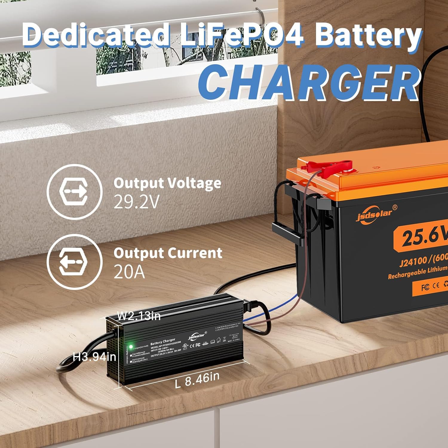 24V 20A Lithium Battery Charger LiFePO4 Battery Charger AC-DC Smart Charger with Anderson Connector LED Indicator Special for Lithium LiFePO4 Deep Cycle Rechargeable Batteries of Boat, RV