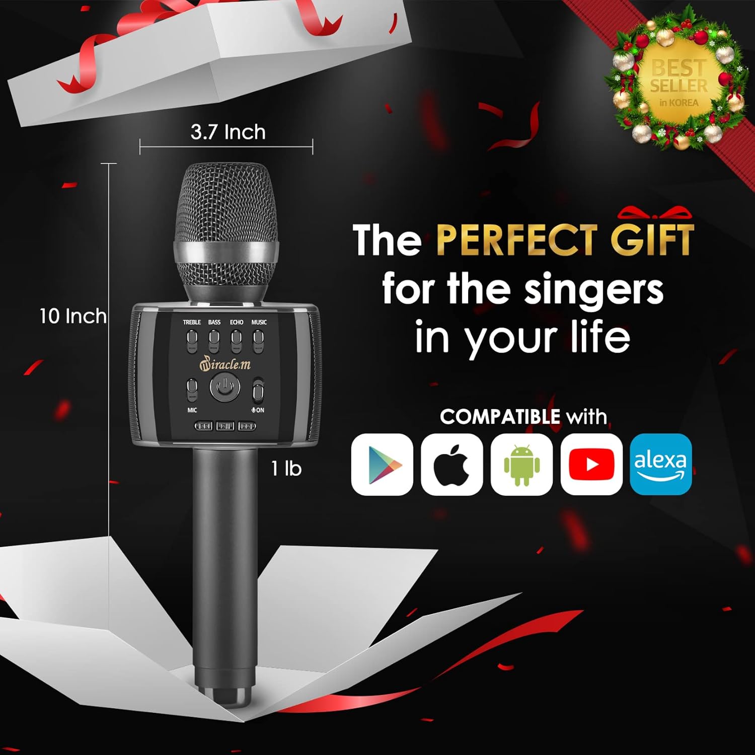 M75 - Bluetooth Karaoke Microphone - Bluetooth Microphone Wireless - Wireless Microphone Karaoke - Microphone for Kids and Adults - Carpool car Karaoke Microphone with Speaker - Karaoke mic