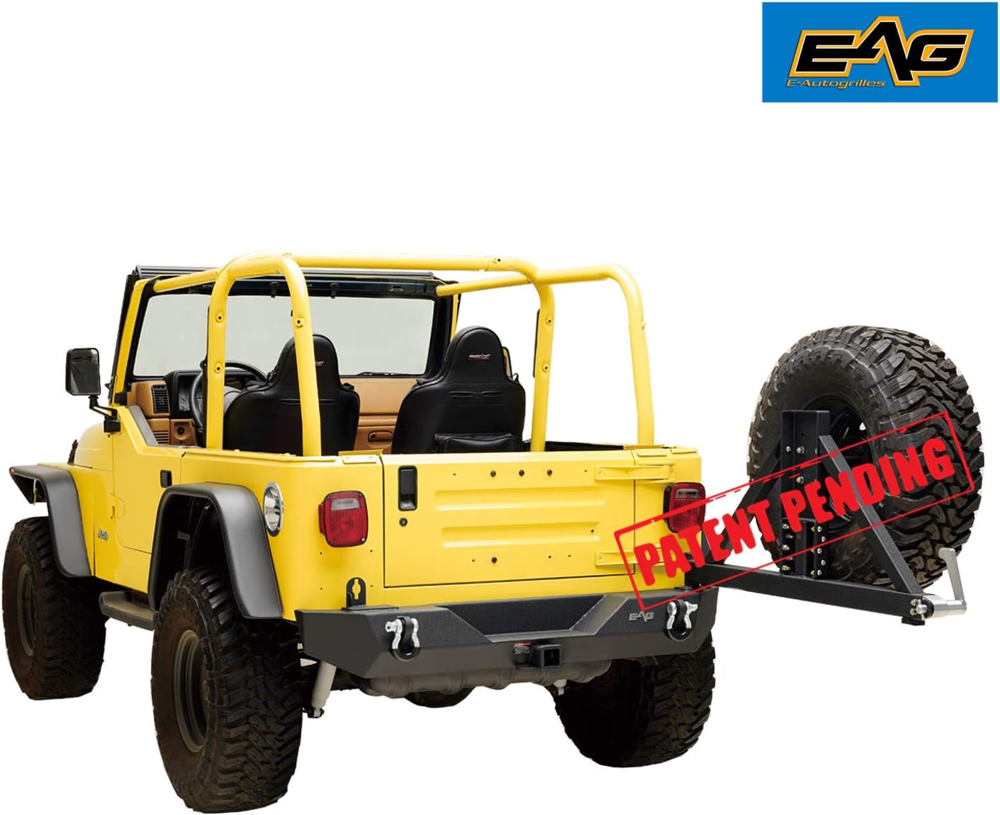 EAG Front LED Bumper and Rear Bumper with Assembled Tire Carrier Fit for 87-06 Wrangler TJ YJ