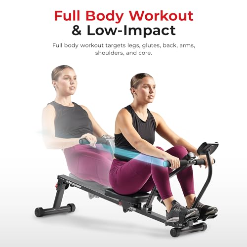 Sunny Health & Fitness Compact Adjustable Rowing Machine with 12 Levels of Resistance for Complete Body Workouts and Optional Free SunnyFit App Enhanced Connectivity