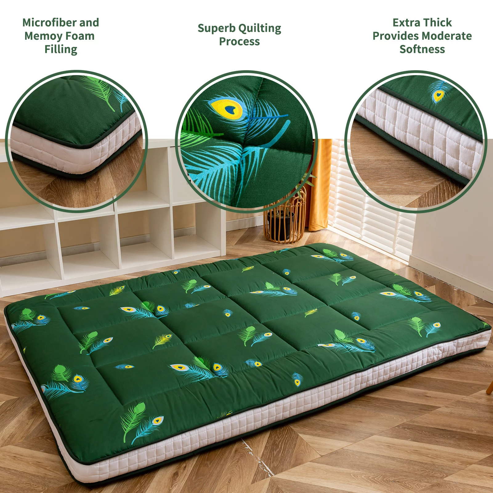 Extra Thick Futon Floor Mattress, Padded Japanese Folding Roll Up Mattress Sleeping Pad, Foldable Camping Portable Mattress Shikibuton