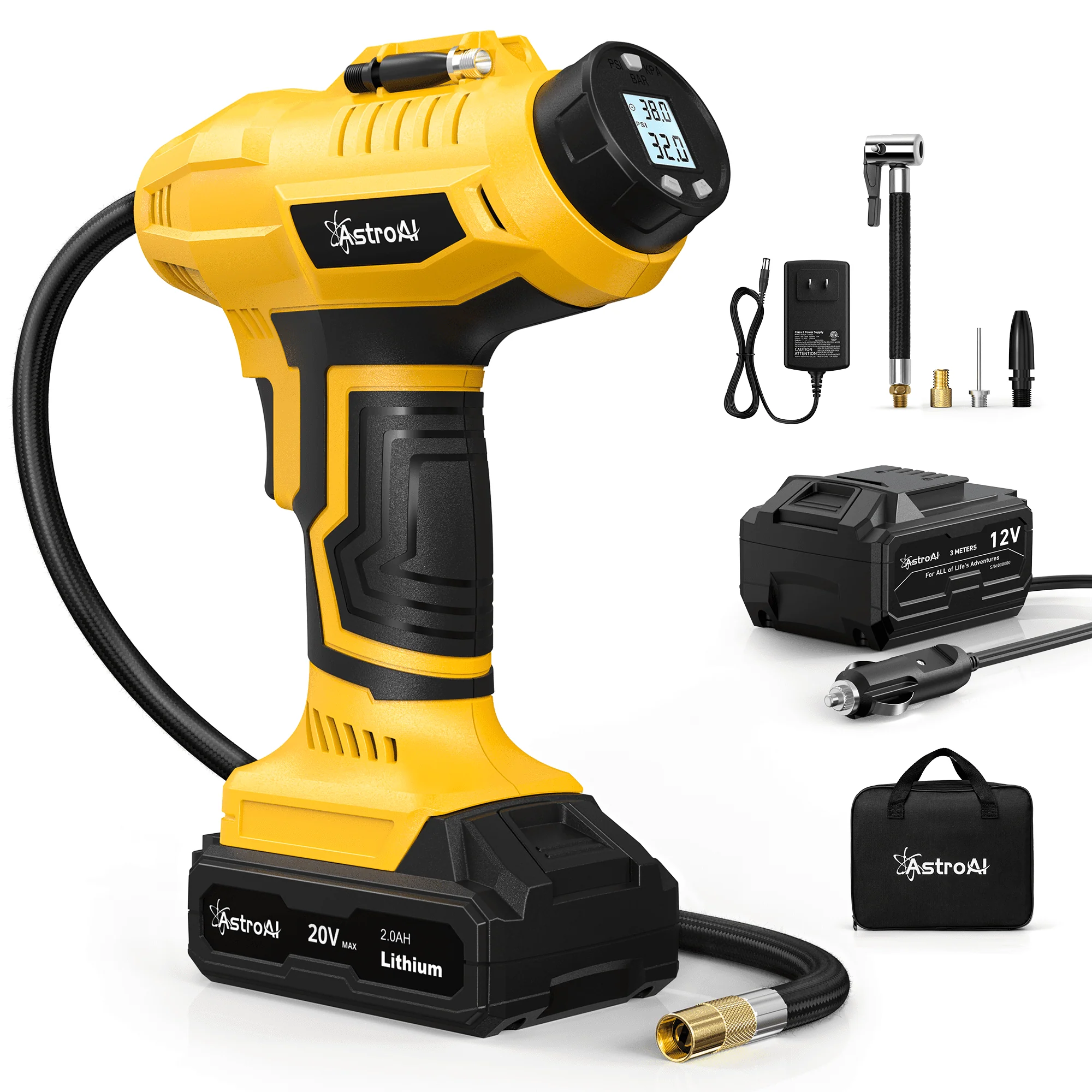 Car Auto Tire Inflator, 160 PSI Cordless Car Air Pump, with 20V Rechargeable Battery, Yellow, for Gift