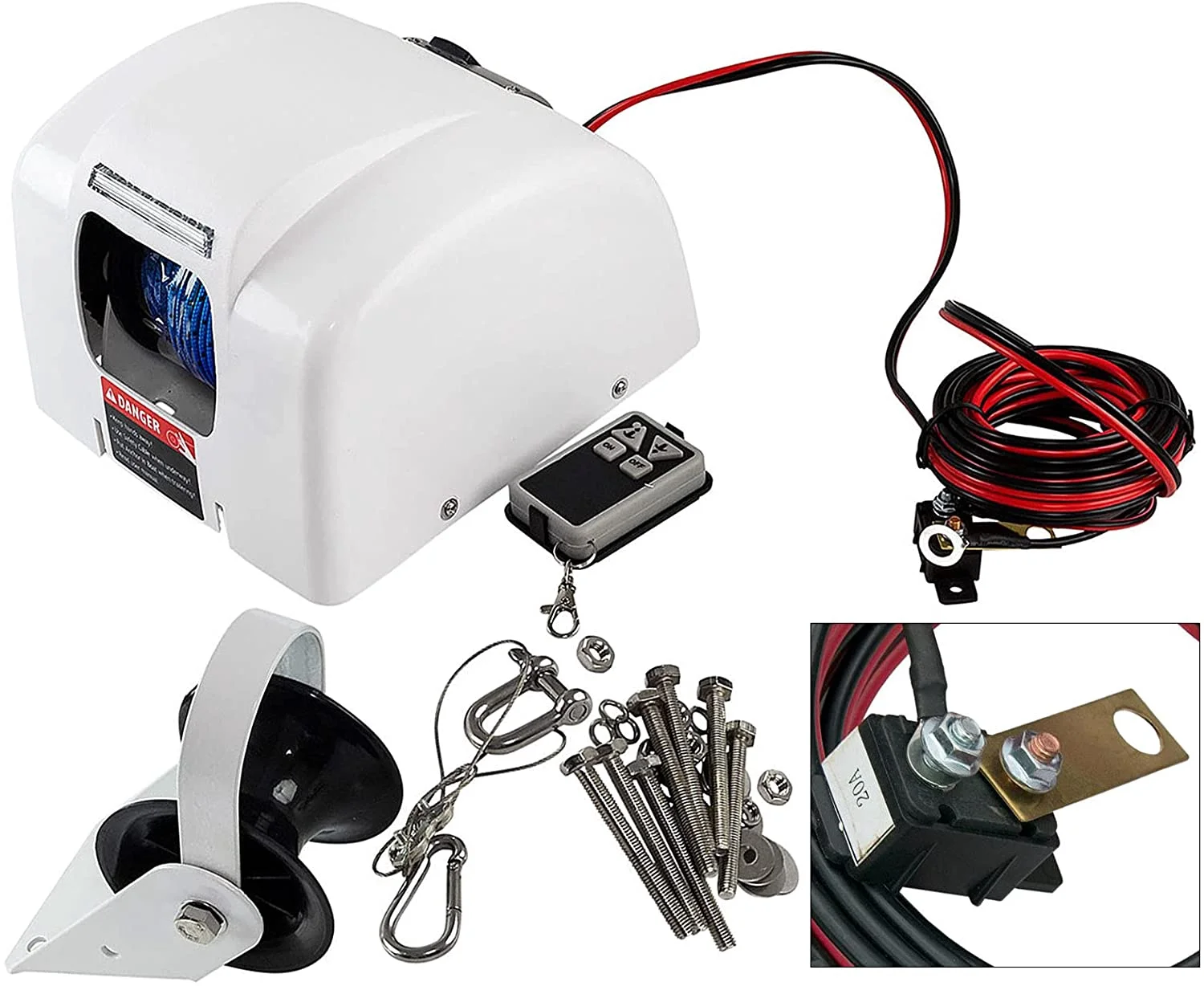 Miumaeov Electric Anchor Winch, Marine Anchor Winch Saltwater Boat Electric Windlass Anchor Winch w/ Wireless Remote Control Heavy Duty Towing Winches for Fishing Pontoon Boats (25LBS)