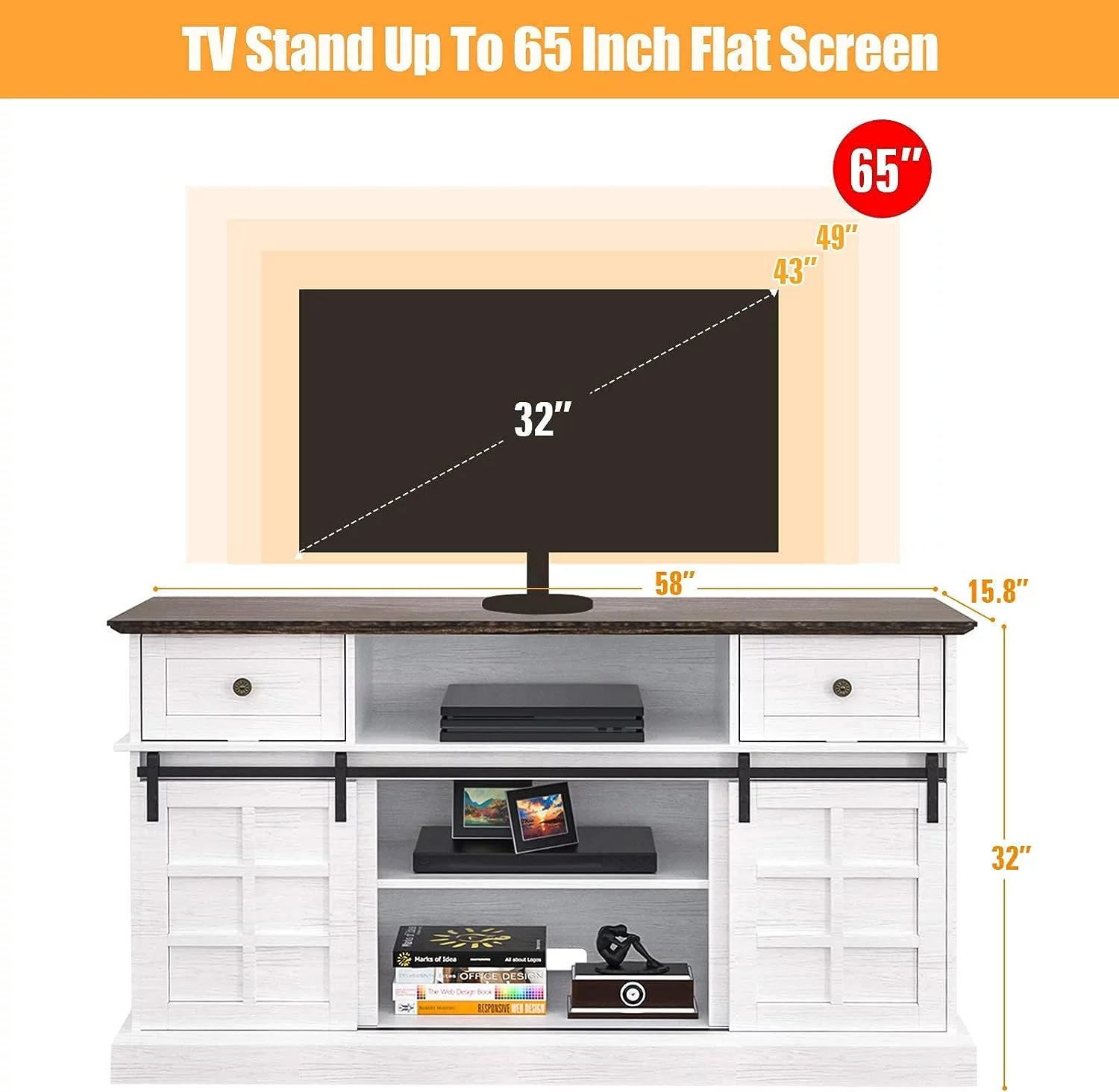 LGHM Fireplace TV Stand Entertainment Center for 65" TV Living Room White