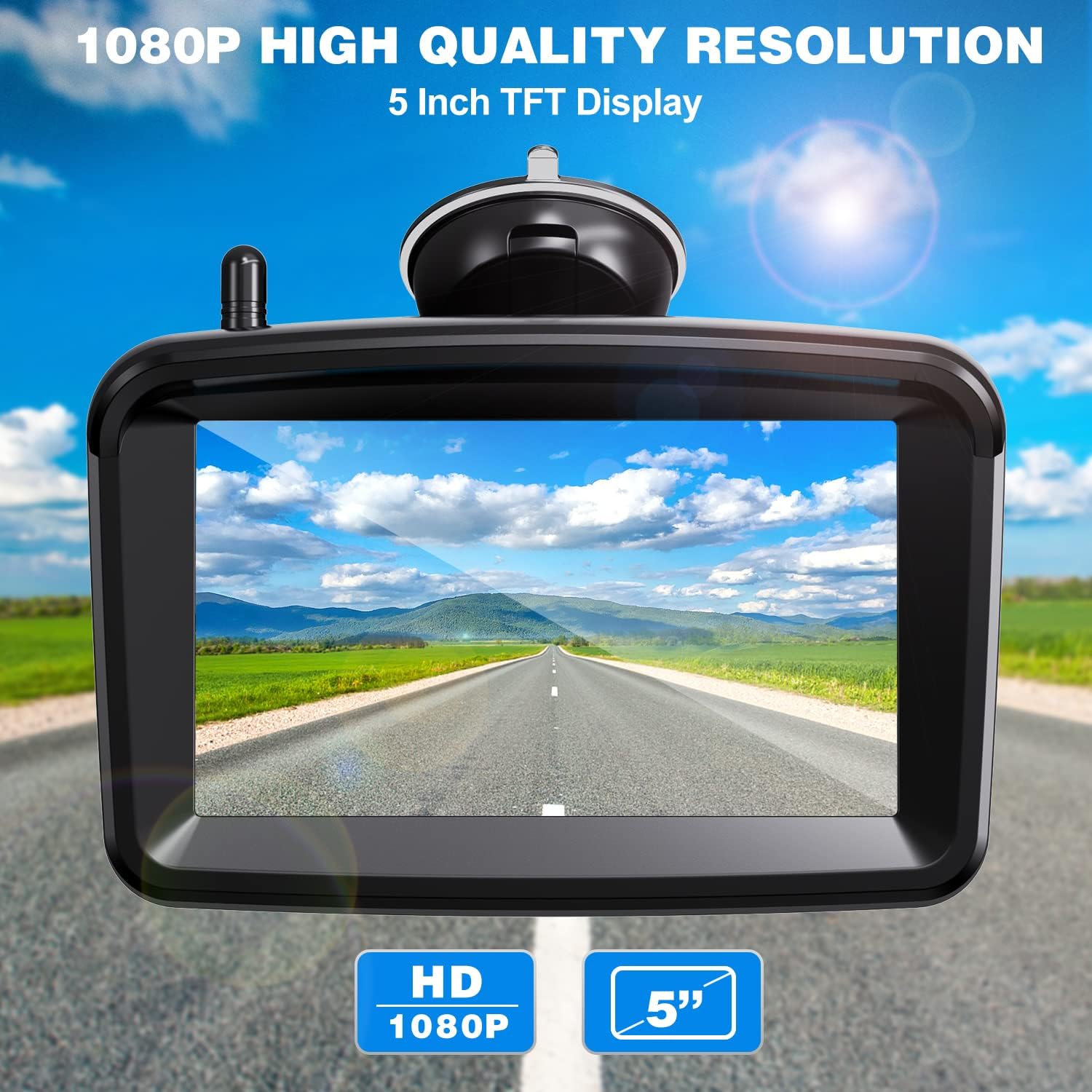 Wireless Backup Camera 5 Monitor, 1080P HD License Plate Camera w/ 100ft Stable Signal for Rear View Car Pickup Truck Sedan Rv Van Camper, Night Vision& Waterproof System CF3