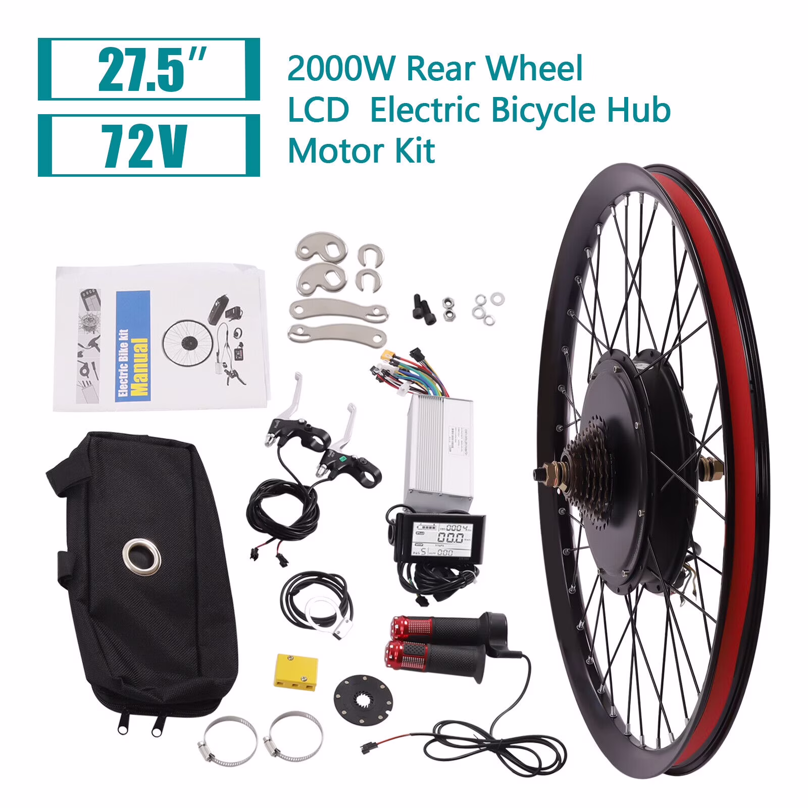 72V 2000W Rear Wheel Motor 2000W Electric Bike Kit with Mutifunction Display