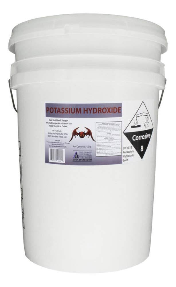 45 lb Pail Potassium Hydroxide Meets Food Chemical Codex High Grade Red Hot Devil Caustic Potash Flakes