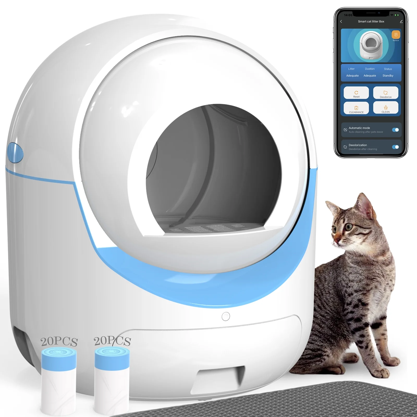Self Cleaning Cat Litter Box, Automatic Litter Box with 2.4G Wifi APP Control , 40 Litter Liners&Mat - Curated Treasures Market