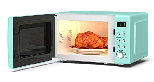 Compact Microwave Oven, SIMOE Retro Small Countertop Microwave with 8 Auto-cooking Set