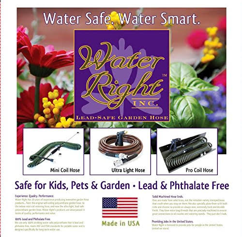 Water Right Professional Coil Garden Hose, Lead Free u0026 Drinking Water Safe, 50-Foot x 3/8-Inch, Espresso
