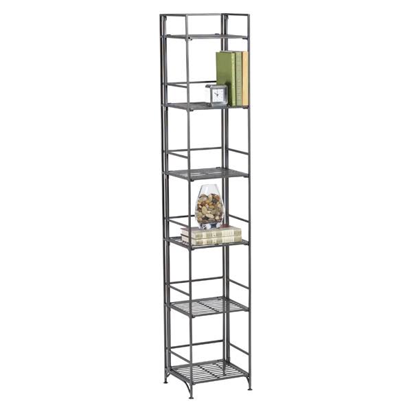 6-Shelf Iron Folding Tower Pewter, 12-3/4x22 x 11-1/4x22 x 68-5/8x22 H | The Container Store