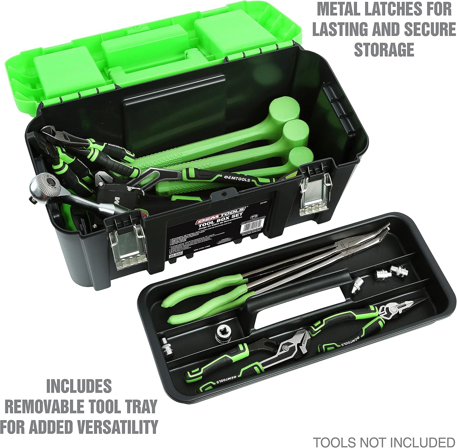 OEMTOOLS 22161 3 Piece Tool Box Set with Removable Tool Tray and Bonus 12.5" Tool Box, Black and Green Intermediate Tool Box Organizational System Pack of 2