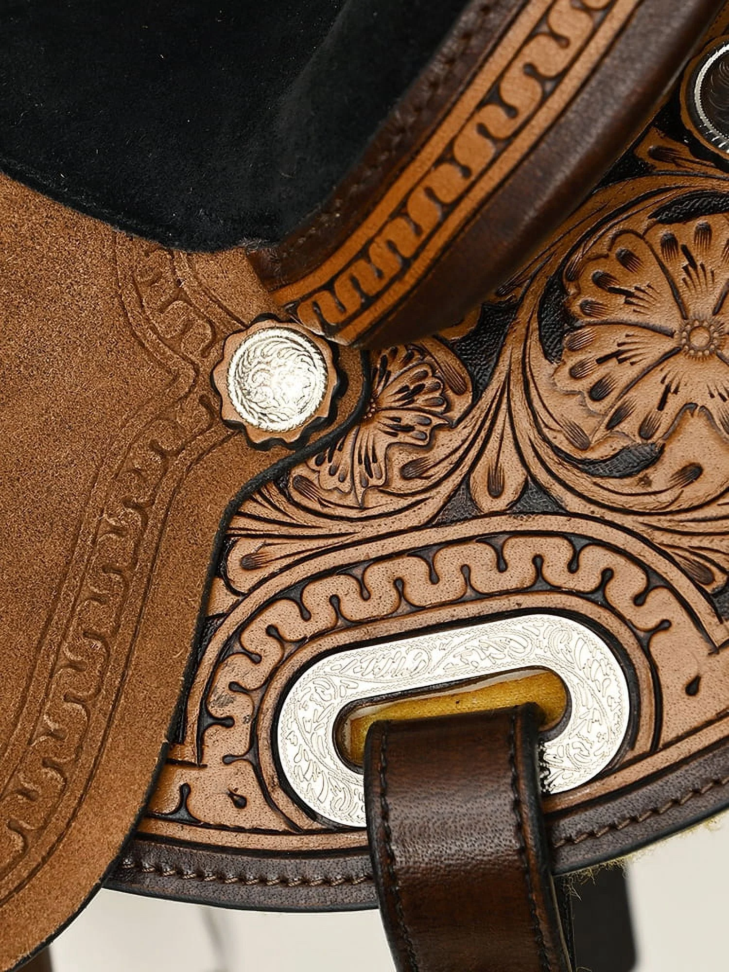 16ZI 17 In Comfytack Western Horse Barrel Racing Trail Pleasure  American Leather Saddle Tack Set With Reins Dark Brown