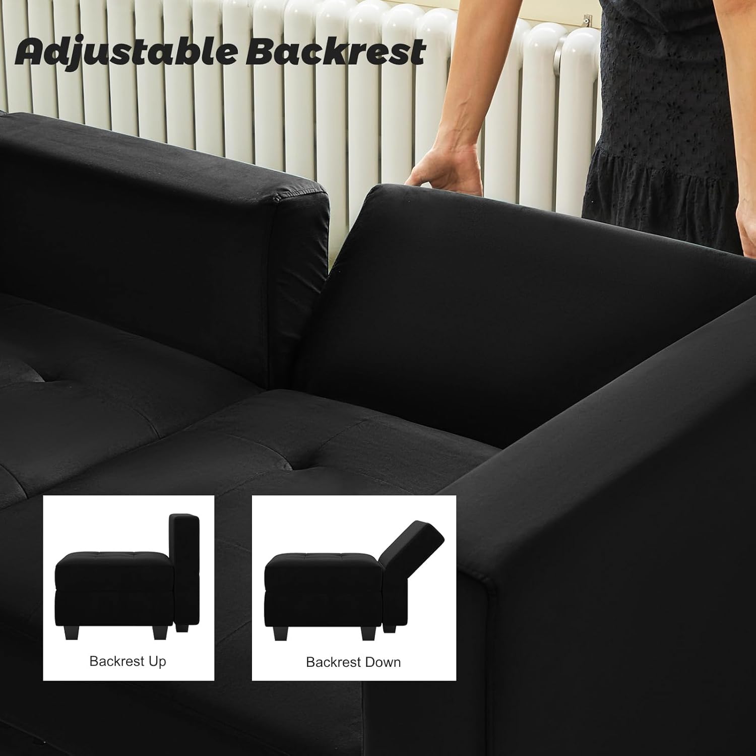 Belffin Modular Sectional Sofa Couch with Storage Seats and Ottomans, Velvet Convertible Sofa with Reversible Chaise, 5 Piece Sofa Sectionals, L Shaped Sleeper Couch, Black