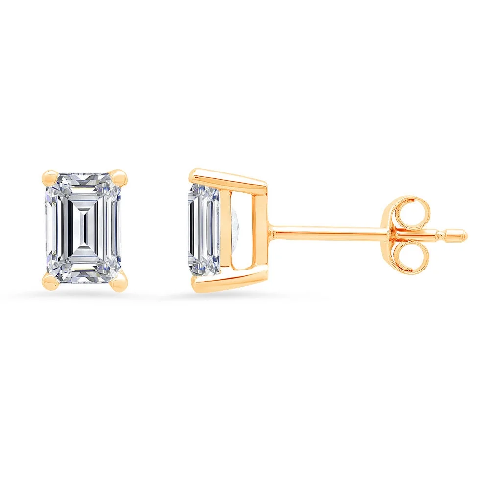 2.0 ct Brilliant Emerald Cut Solitaire Studs Conflict free Natural Certified Diamond Clarity VS1-VS2 Color I-J 18K Yellow Gold Earrings Push back