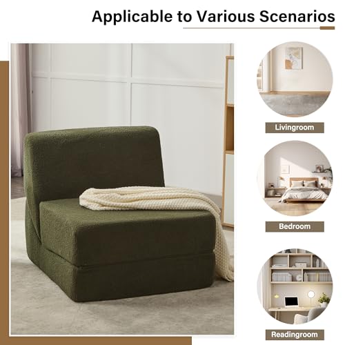 3-in-1 Folding Sofa Bed, Foldable Sofa Chair with Memory Foam for Small Space, Fold Out Couch Bed for Living Room, Floor Couch Bed for Bedroom, Pink