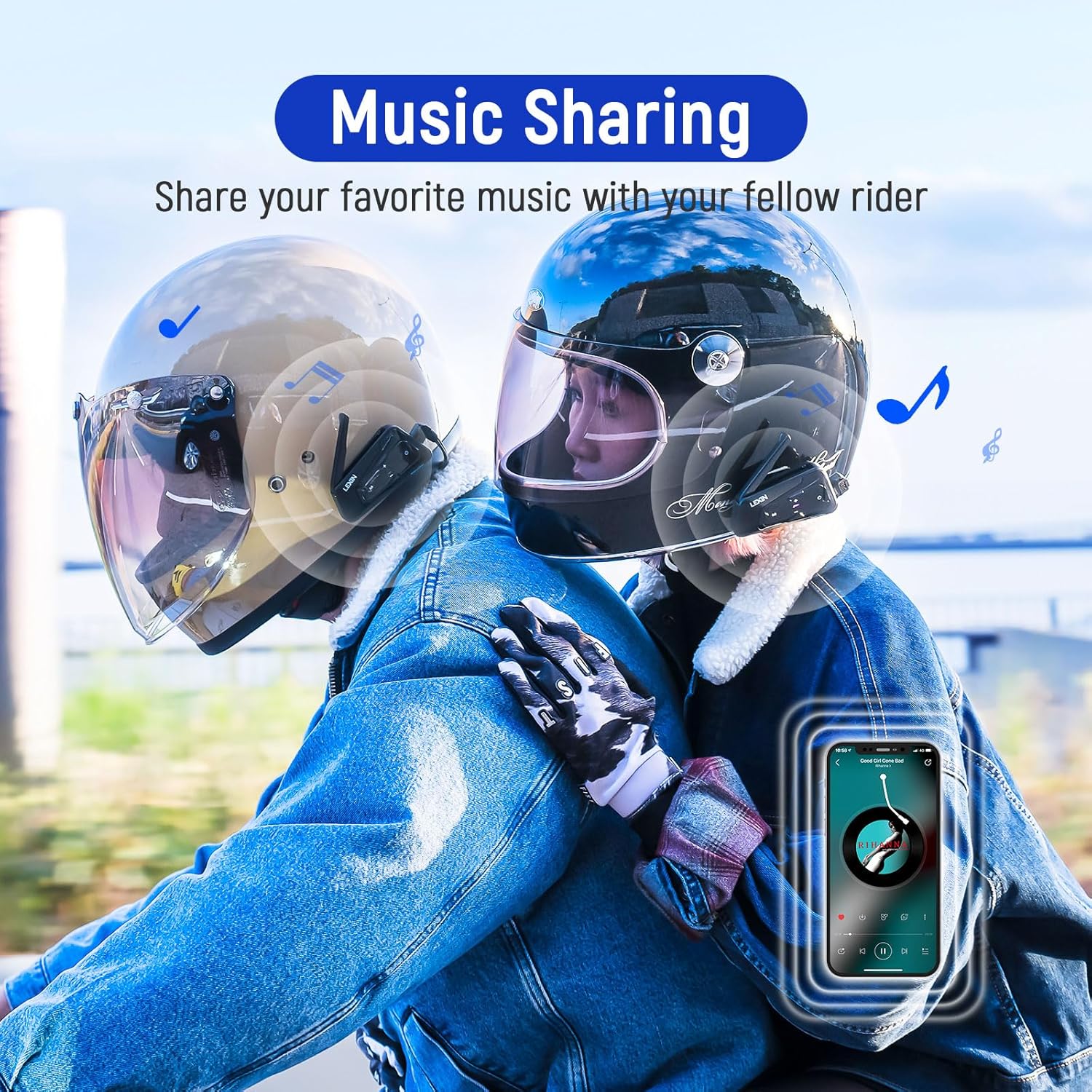 LEXIN MTX Motorcycle Bluetooth Headset, Mesh Intercom 24 Riders, Audio Multitasking Helmet Bluetooth Communication System, Waterproof/Voice Assistant/FM Radio/Music Sharing for Snowmobile, 4 Pack
