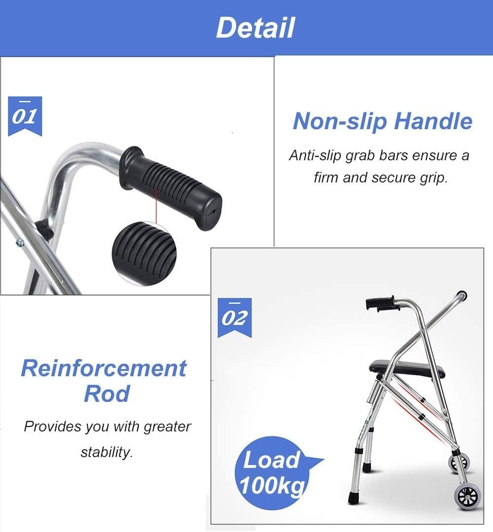 Rollator Walker?with Seat and 2 Wheels for Elderly Disabled, Folding Lightweight All Terrain Medical Walking Frame Mobility Aid Supports Up to 220 Lbs