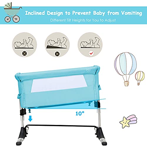 BABY JOY Baby Bedside Crib, Portable Travel Sleeper Bed Side Bassinet w/Carrying Bag, Newborn Bassinet to Infant, Kids Crib with Detachable Mattress, Height & Angle Adjustable, Breathable Mesh, Grey