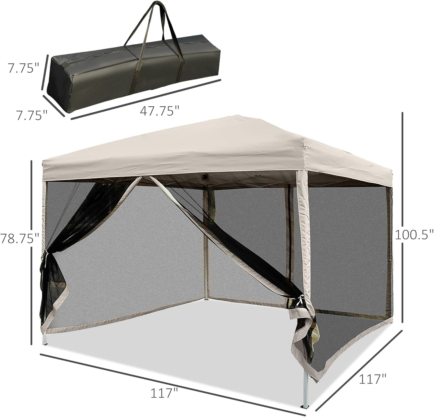 10' x 10' Pop Up Canopy Tent with Netting, Instant Screen Room House, Tents for Parties, Height Adjustable, with Carry Bag, for Outdoor, Garden, Patio