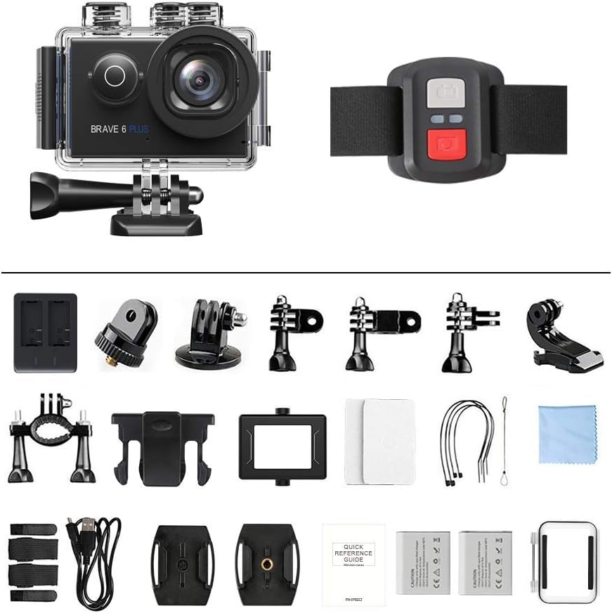 AKASO Brave 6 Plus Native 4K30FPS 20MP WiFi Action Camera with Touch Screen EIS 4X Zoom Voice Control Remote Control 131 Feet Underwater Camera with 2X 1350mAh Batteries and Helmet Accessories Kit