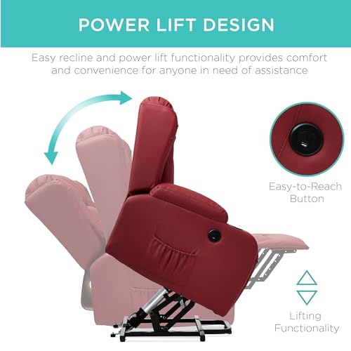 Best Choice Products PU Leather Electric Power Lift Chair, Recliner Massage Chair, Adjustable Furniture for Back, Legs w/ 3 Positions, USB Port, Heat, Cupholders, Easy-to-Reach Side Button - Brown