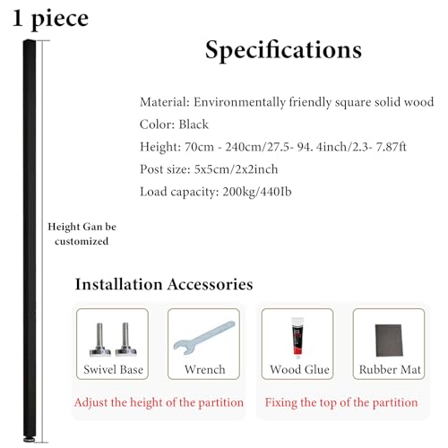 Wall Partition Room Divider Floor to Ceiling Wooden Slats 4ft 5ft 6ft 7ft 8ft Tall, Wood Post Privacy Screens/Room Separation Deviders Column for Daycare Studio Apartment Entrance Decor(Wood 1Pc,240c