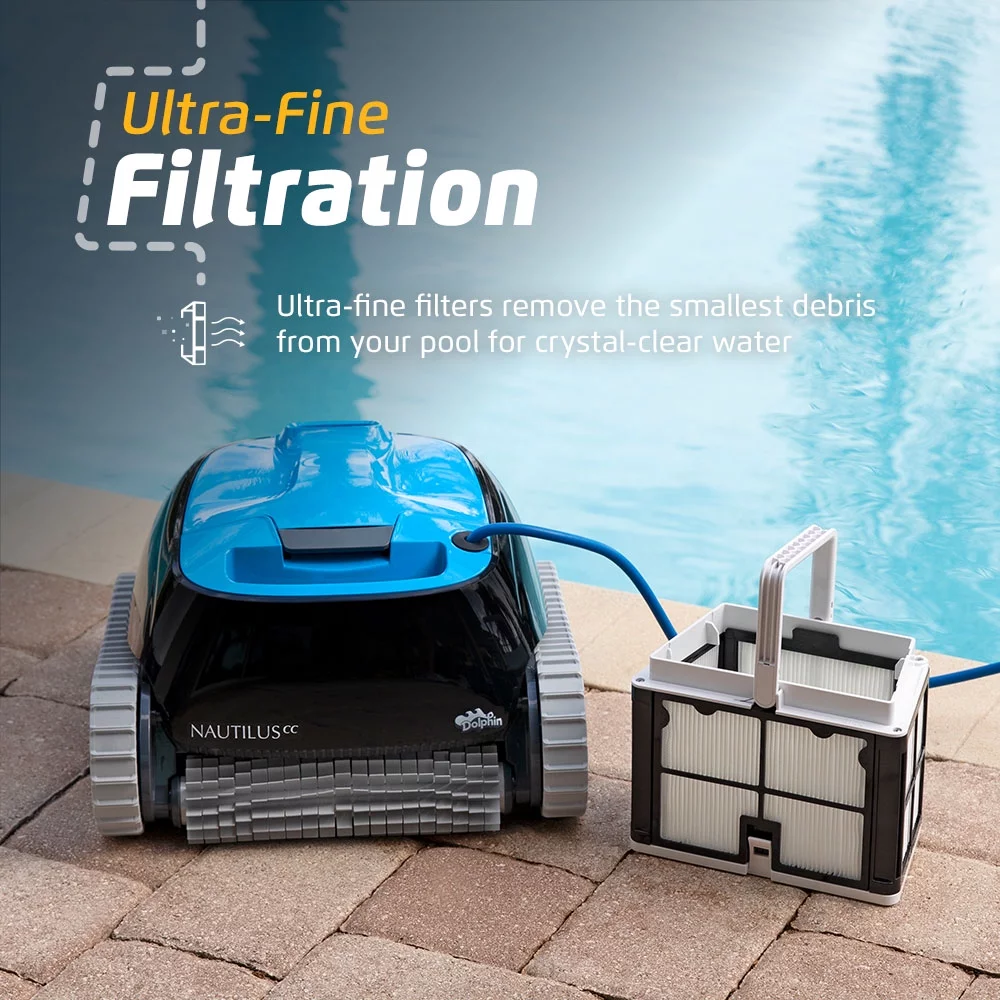 Dolphin Nautilus CC Robotic Pool Vacuum Cleaner with Ultra-Fine Filters — Captures Even the Smallest Debris — Ideal for Above/In-Ground Pools up to 33 FT in Length