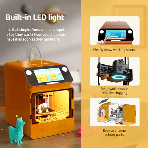 Kidoodle Mini 3D Printer for Kids & Beginners, 600mm/s High Speed Printing, Auto-Leveling/Child-Safe Design/5" Touch Screen, Pre-Assembled with Wi-Fi/App Control, Easy Setup for Home/School
