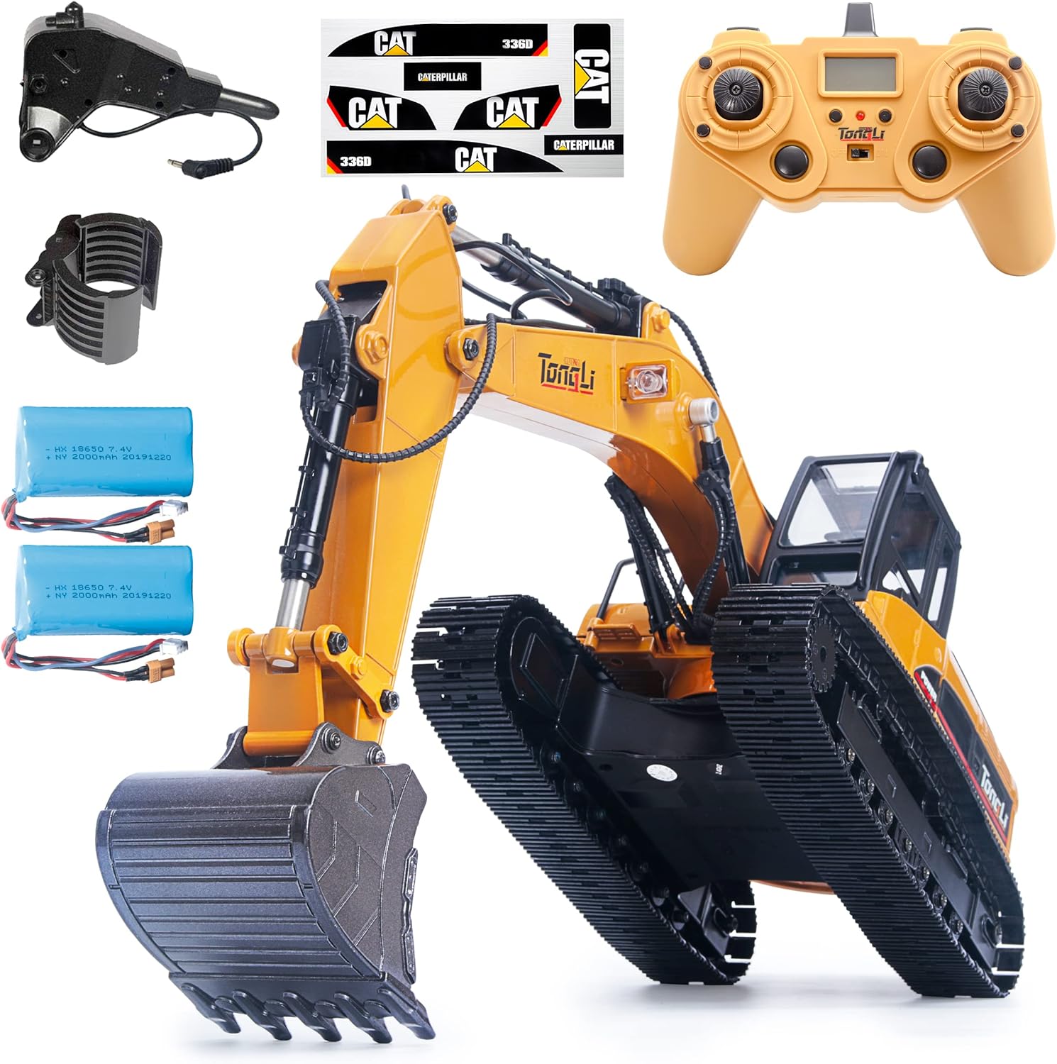 Huina RC Excavator for adults1580 Tongli V4 Full Metal RC Excavator Adult huina 580 Construction Vehicle Professional Remote Control Tractor Toy with 2 Batteries and Decals (V4 Excavator-2Battery)