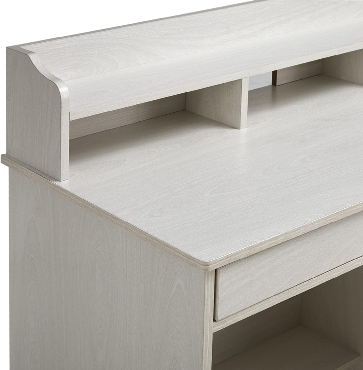 Computer Desk with 4 Storage Drawers and Hutch Shelf, Wood Frame Home Office Desk with Wide Tabletop, Industrial Vintage Style Executive Desk Writing Study Table PC Desk, Oak White