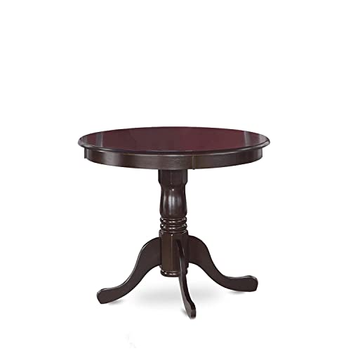 East West Furniture ANBA3-OAK-02 3 Piece Kitchen Set Contains a Round Dining Room Table with Pedestal and 2 Light Beige Linen Fabric Parson Chairs, 36x36 Inch