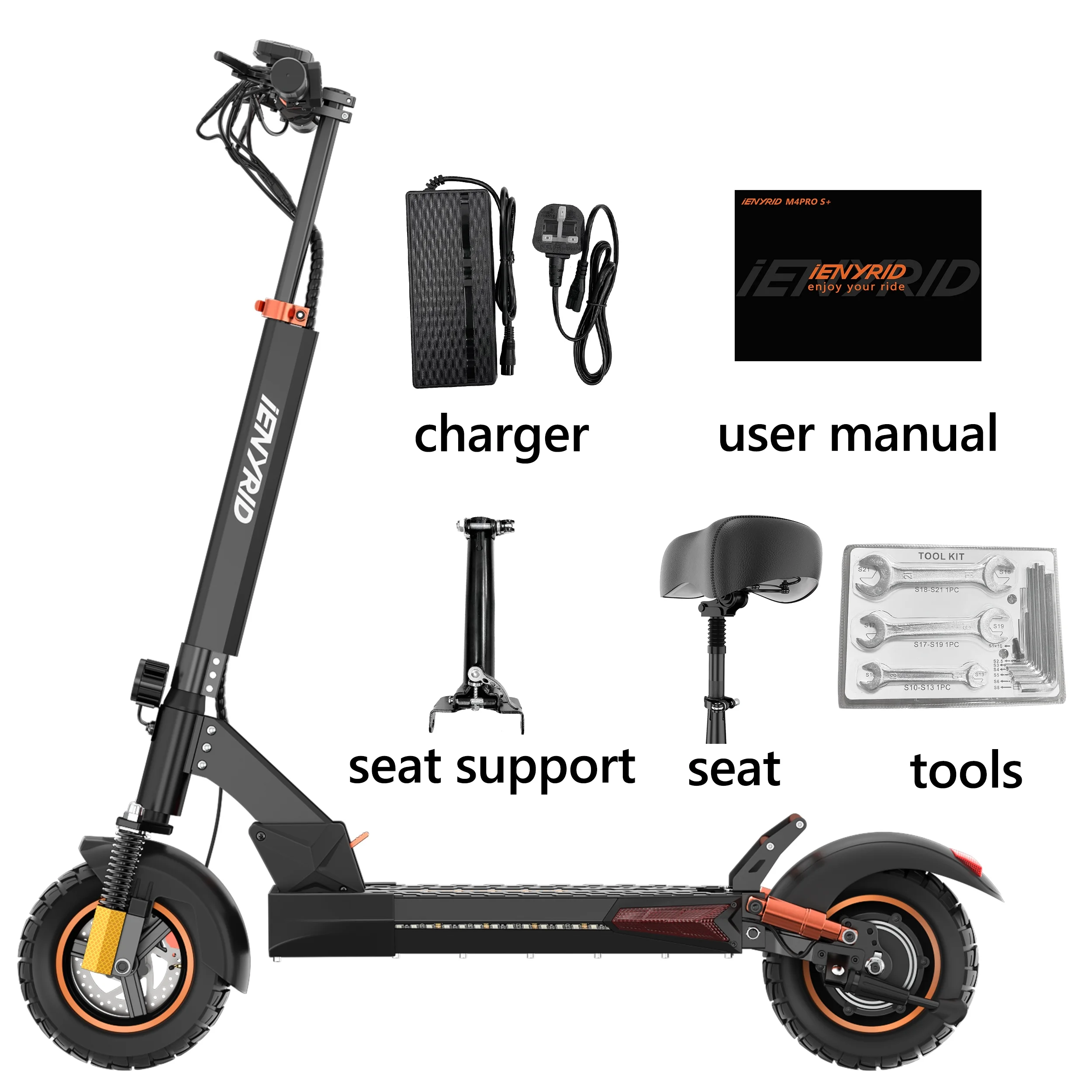 iENYRID 800W Electric Scooter for Adults Teenagers with Removable Seat, 10" Off-road Pneumatic Tires, 3 Speeds 28 MPH Max, Coded Lock Folding Electric Scooter 330lbs Weight Limit Black