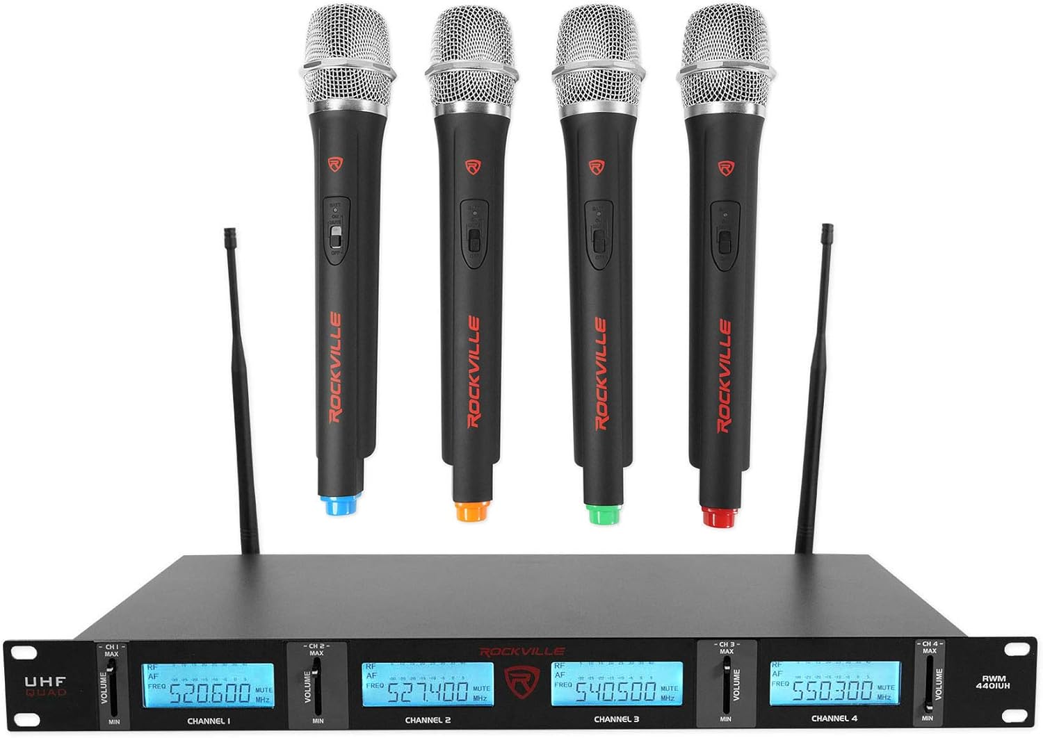 Rockville RWM-4Z Quad Wireless UHF Handheld/Headset Microphone System 20 Channel
