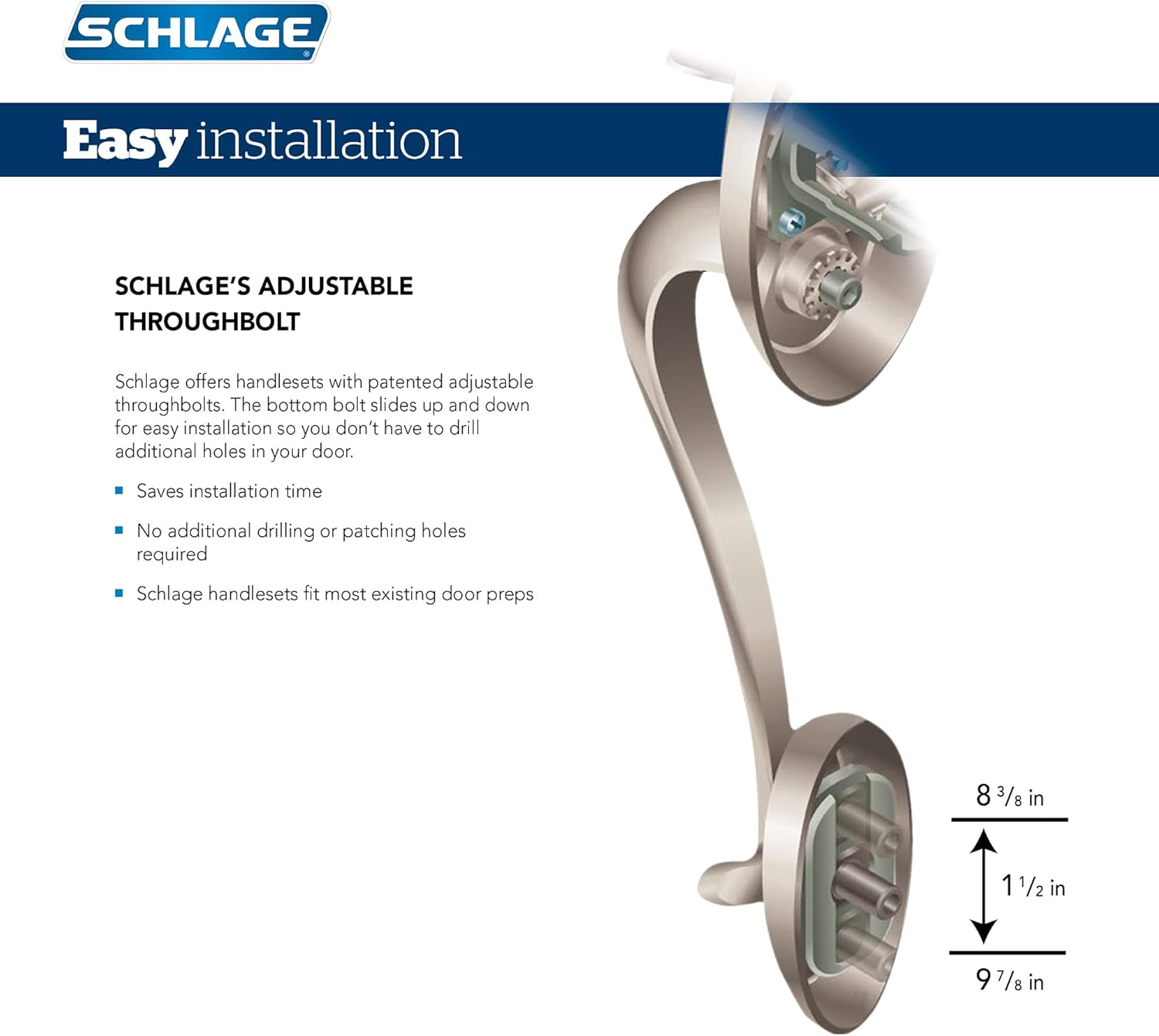 Schlage F60 V PLY 505 FLA 605 Plymouth Front Entry Handleset with Flair Lever, Deadbolt Keyed 1 Side, Bright Brass
