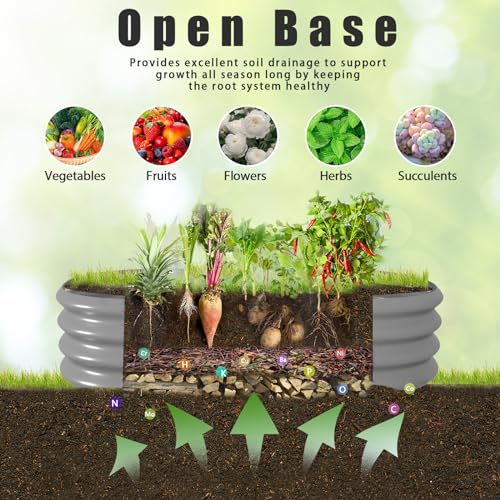2 Pack 8x3x1.5FT Galvanized Raised Garden Bed Kit Oval Metal Ground Planter Box Outdoor Bottomless Planter Raised Beds for Vegetables Flowers Herbs Fruits, Gray