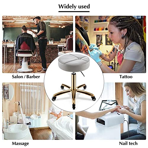 PU Leather Thick Padding Swivel Rolling Stool Height Adjustable Hydraulic Chair with 5 Wheels for Medical Spa Massage Salon Home Office Clinic Tattoo Kitchen (White)