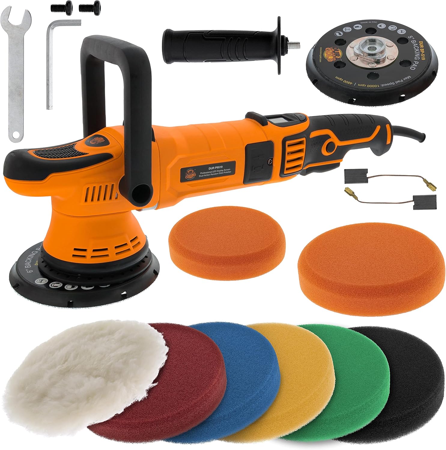 Dura-Gold Heavy Duty 6" Long-Throw Random Orbit Dual-Action Polisher Buffer Sander with Buffing & Polishing 8 Pad Kit, Variable Speed, LED OPM Display, High-Performance, 1000 Watts, Car Auto Detailing