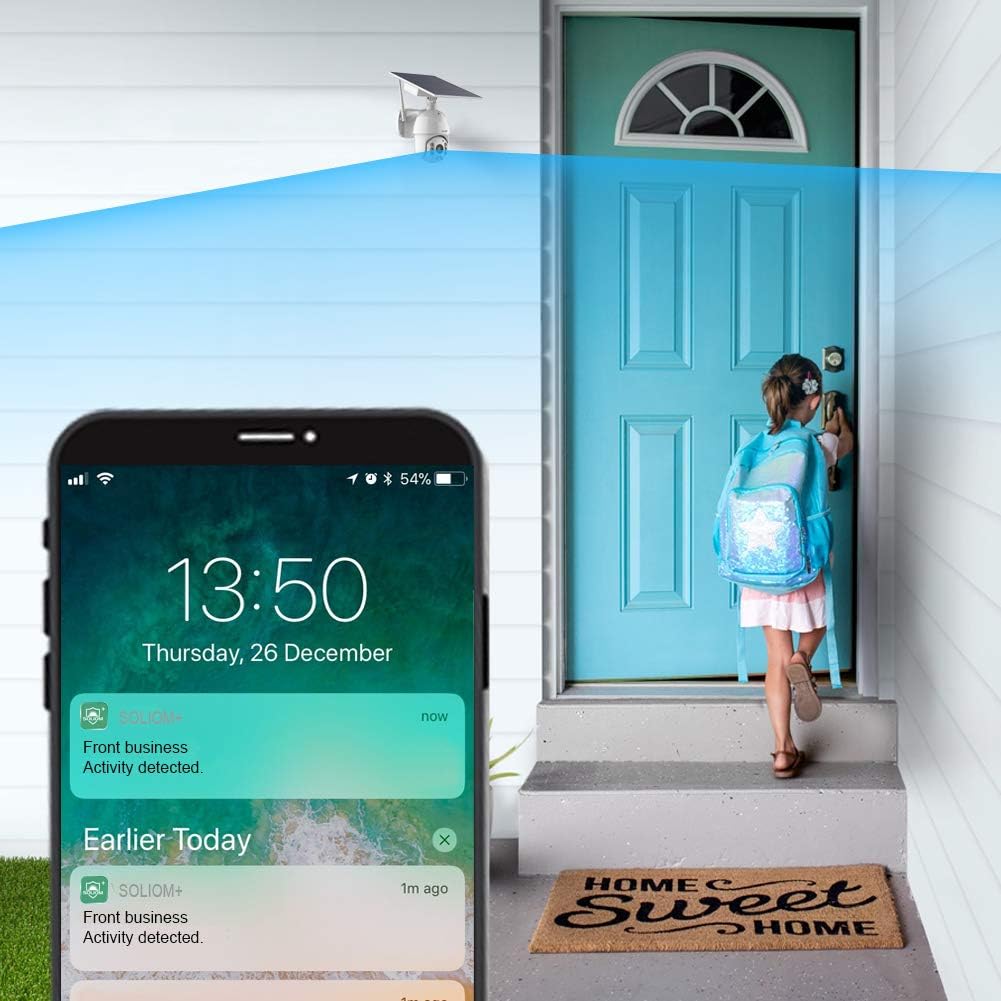 Soliom S600 Outdoor Home Security Camera, Wireless WiFi Pan Tilt 360° View Spotlight Solar Battery Powered System, Motion Detection and Siren, Color Night Vision, 2-Way Talk, Remote Access, Cloud/SD