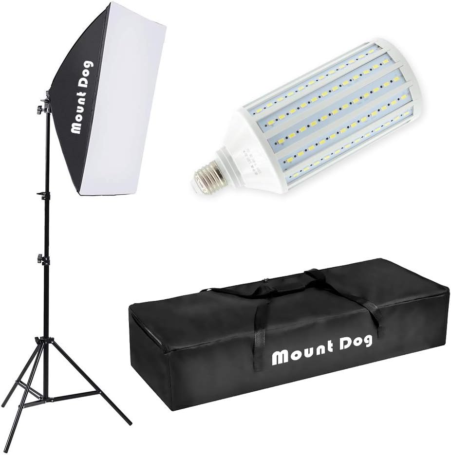 MOUNTDOG LED Softbox Photography Lighting Kit with 20"X28" Reflector Professional Photo Studio Equipment and 80W 6500K New Corn Light Bulbs for Portraits Fashion and Video Shooting Pack of 2