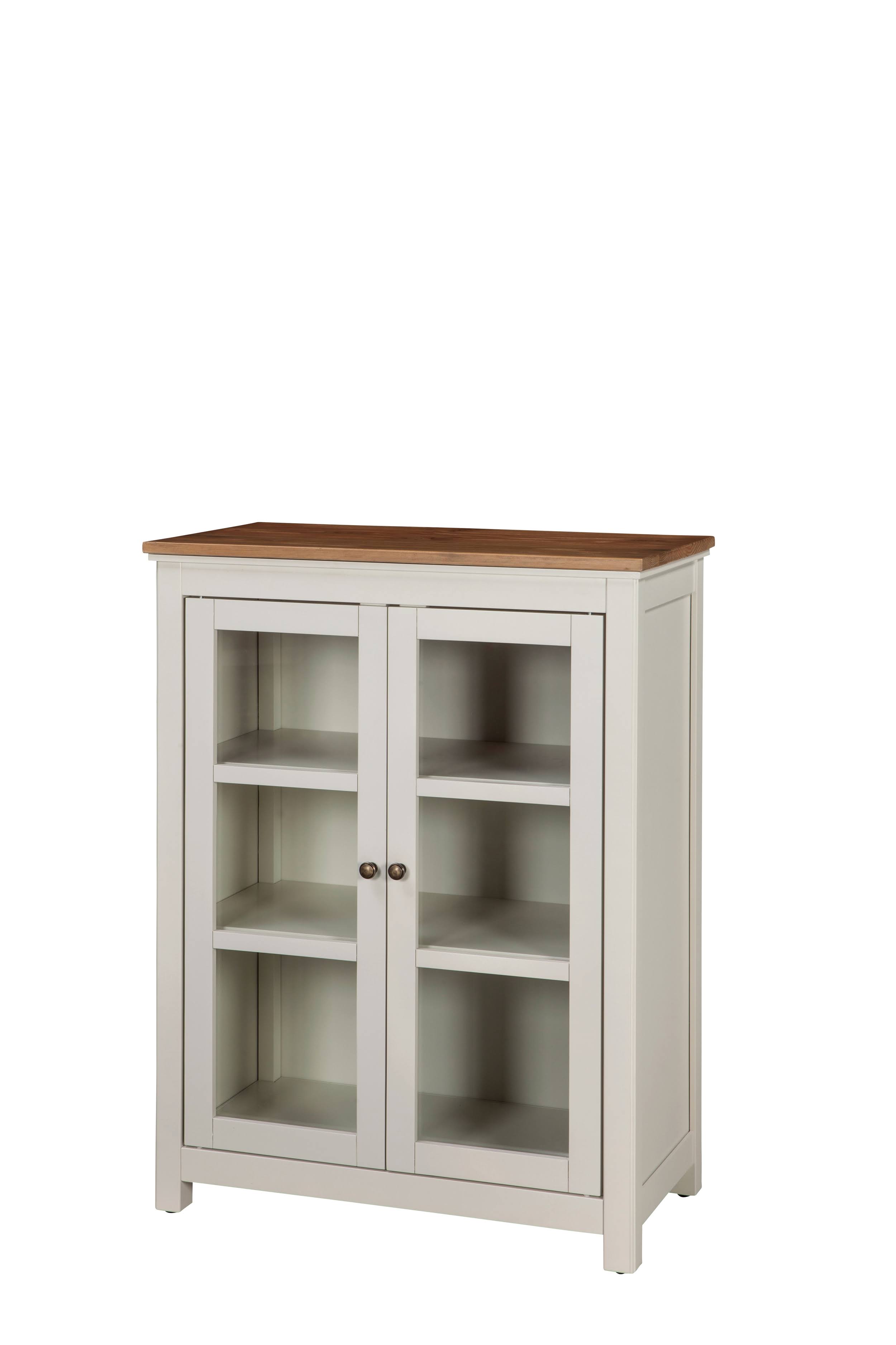 Savannah Ivory with Natural Wood Top Pie Safe Cabinet