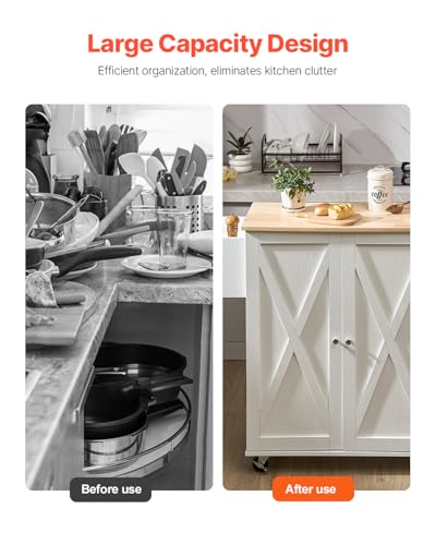 VEVOR Kitchen Island Cart with Solid Wood Top, 35.4" Width Mobile Carts with Storage Cabinet, Rolling Kitchen Table with Spice Rack, Towel Rack, and Drawer, Portable Islands on Wheels, White