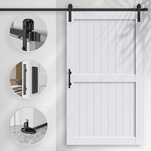 EaseLife 54 x 84 inch White Barn Door with 9FT Sliding Door Hardware Kit Included & Handle,Solid Wood Covered with Waterproof PVC Surface,DIY Assemblely,Easy Install,H-Frame,Fit 50-52in Wide Opening