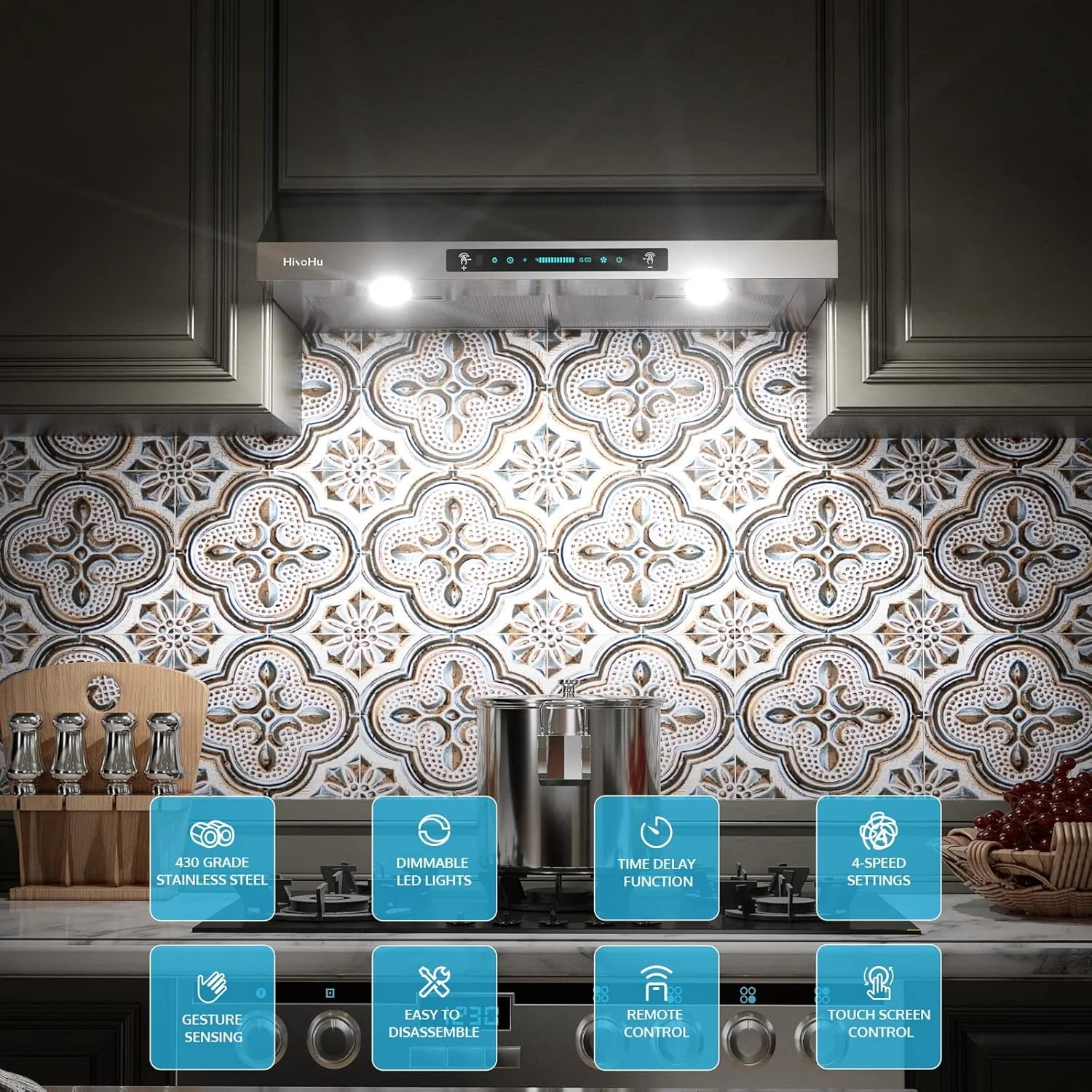 36 Inch Under Cabinet Range Hood with 900-CFM, 4 Speed Gesture Sensing&Touch Control Panel, Stainless Steel Kitchen Vent