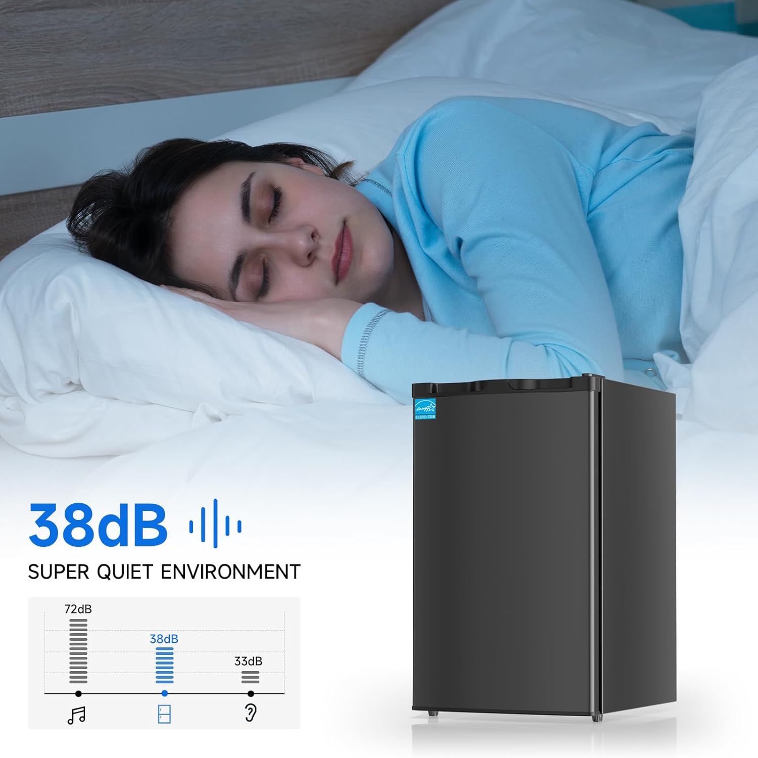 Mini Fridge with Freezer 4.4 Cu.Ft, Single Door Small Refrigerator 5 Settings Adjustable Thermostat, Energy-efficient,Single Door, Low Noise,Compact Refrigerator for Dorm, Office, Bedroom