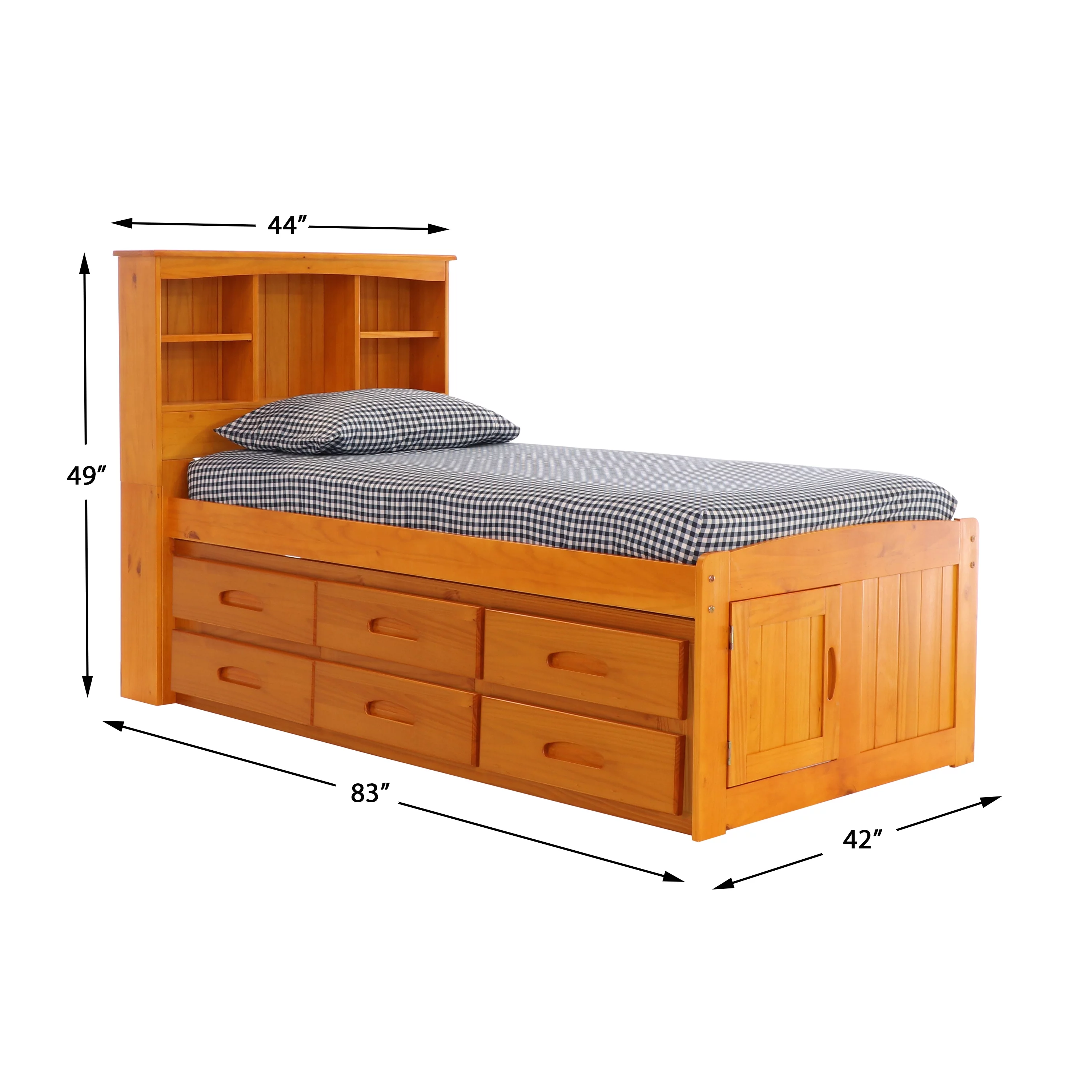 Discovery World Furniture Twin Bookcase Bed with 12 Drawers in Honey