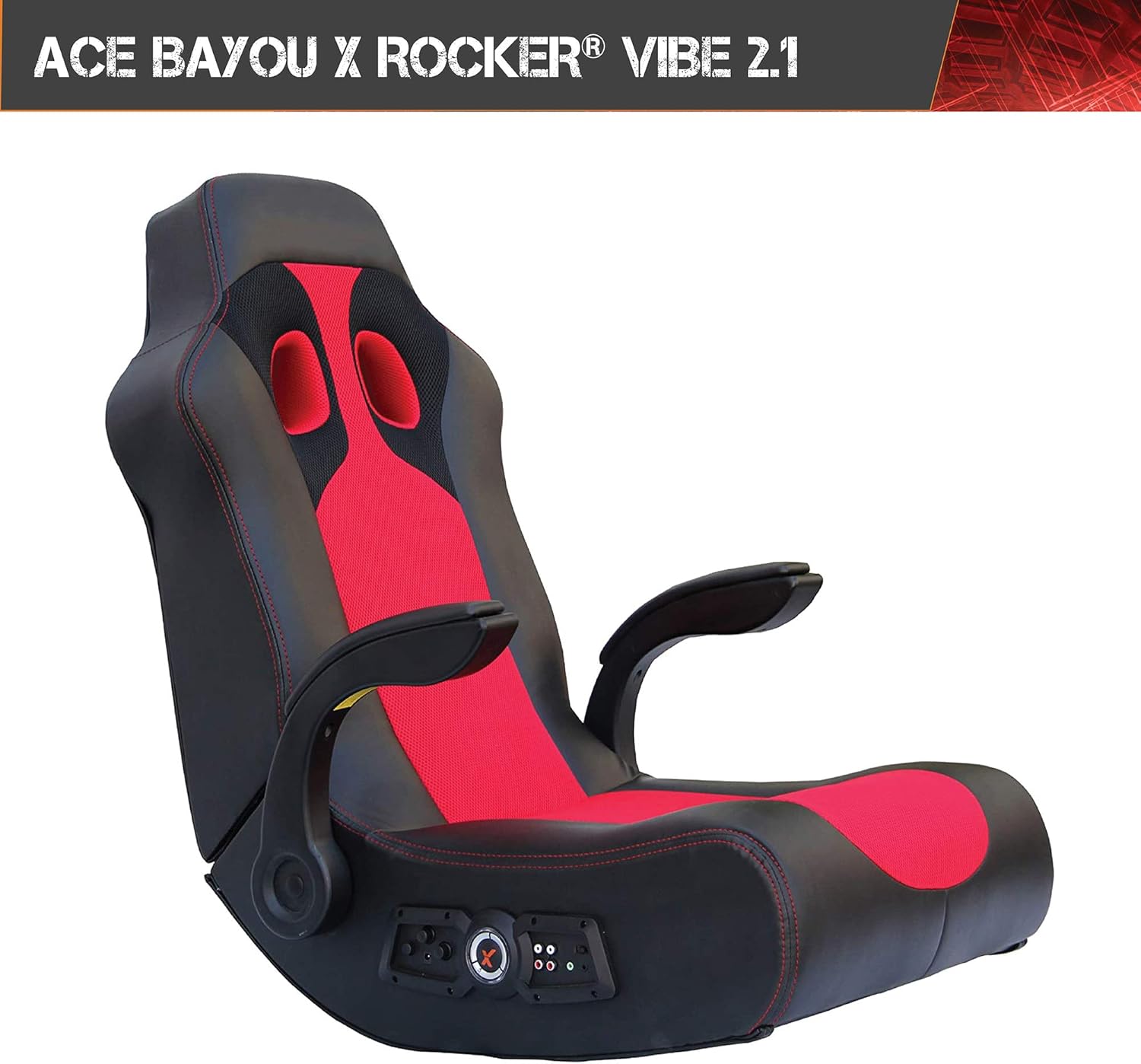 X Rocker, 5172801, Vibe 2.1 Wireless Bluetooth Gaming Floor Rocker, 23.62 x 14.57 x 17.69, Black/Red
